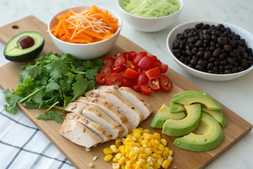 Southwest Chicken Power Salad ingredients setup