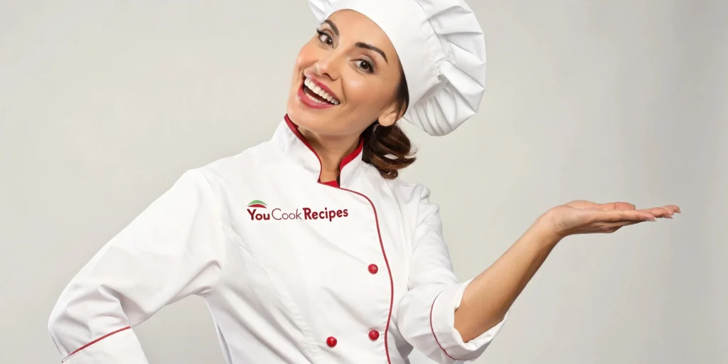 A smiling female chef in a white uniform with the "YouCookRecipes" logo, presenting a delicious banana waffle recipe.