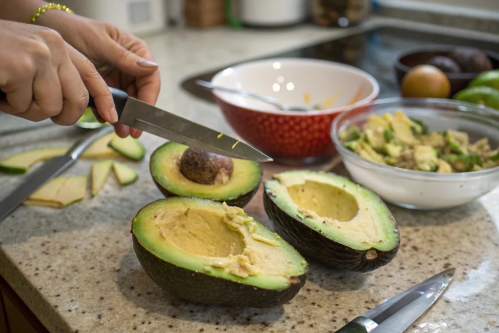 Chef garnishing the 4 Ingredient Guacamole Recipe.