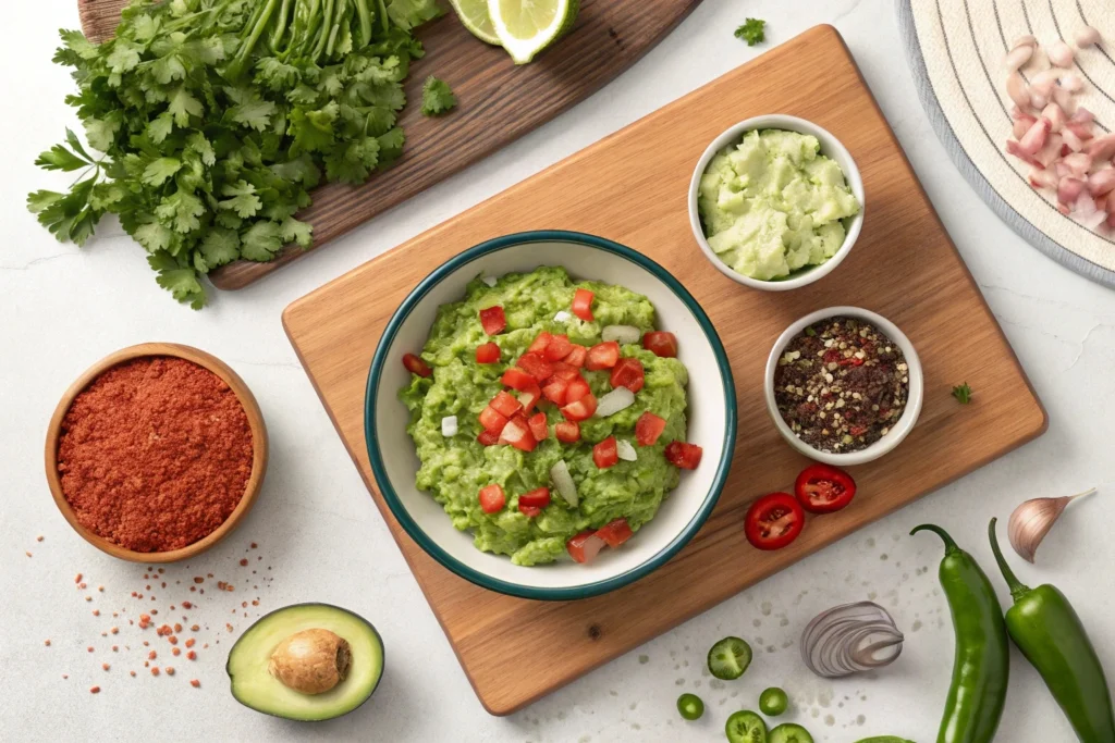 Enhance the 4 Ingredient Guacamole Recipe with optional toppings.