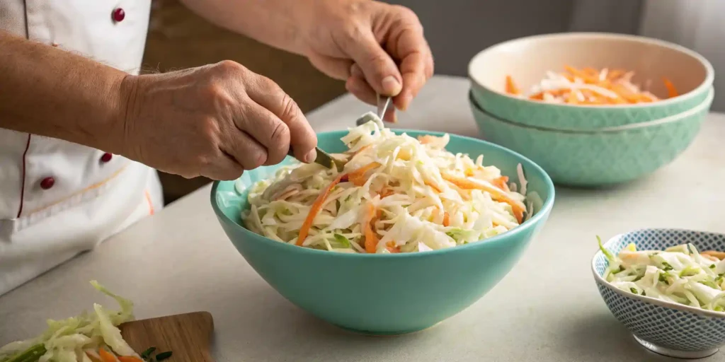 Sweet Restaurant Slaw being prepared by chef