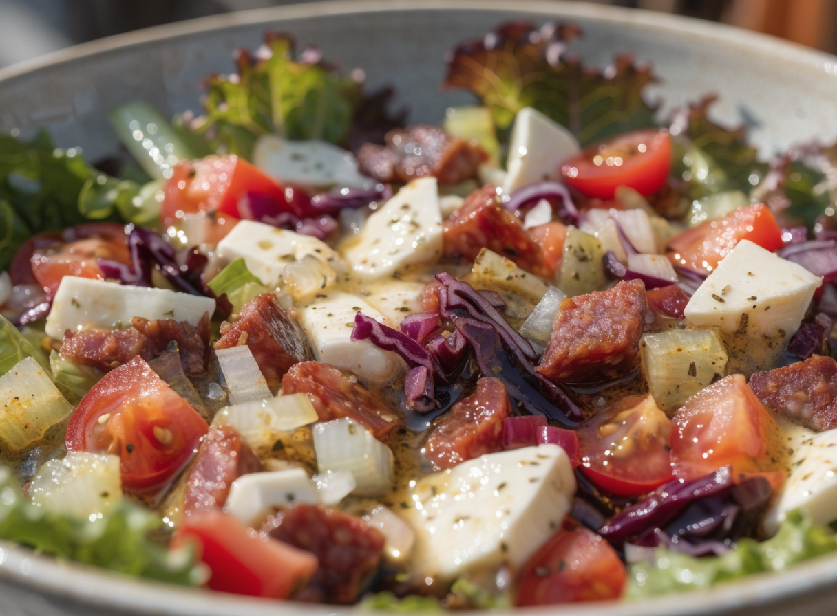 chopped italian grinder salad bowl step 4 - A mouth-watering extreme macro close-up 