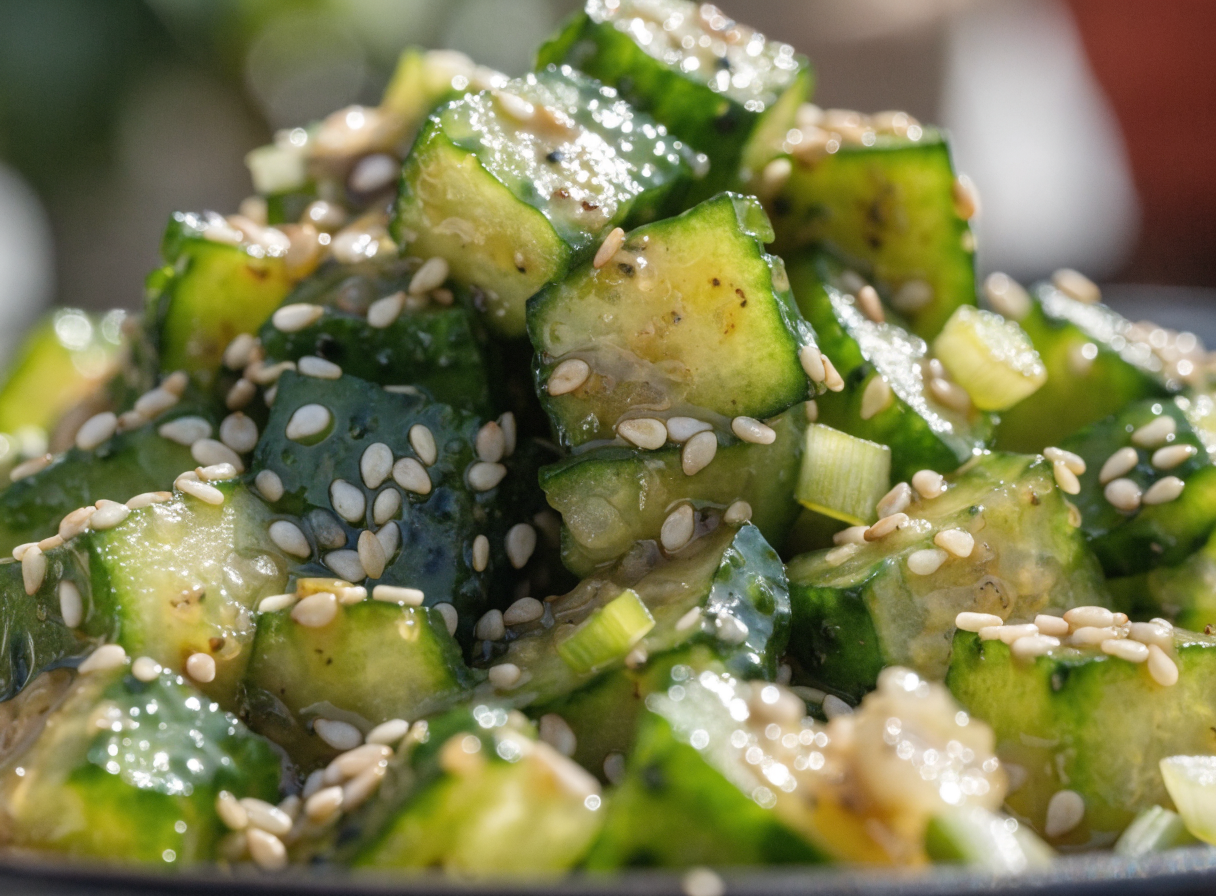 crispy smashed cucumber sesame salad step 4 - A mouth-watering extreme macro close-up