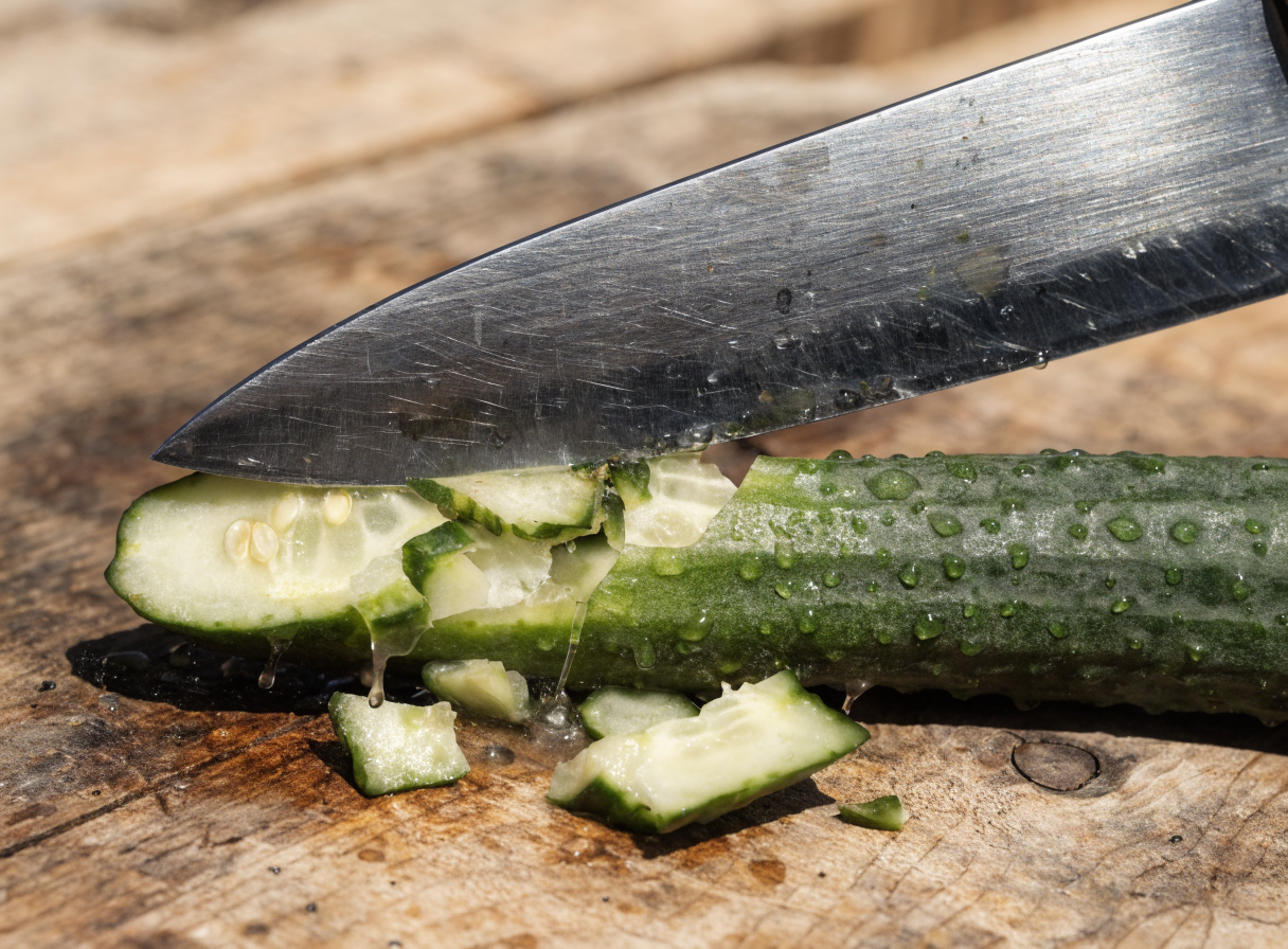 Why do you smash cucumbers in a salad? step 1 - Close up, detailed macro photography of