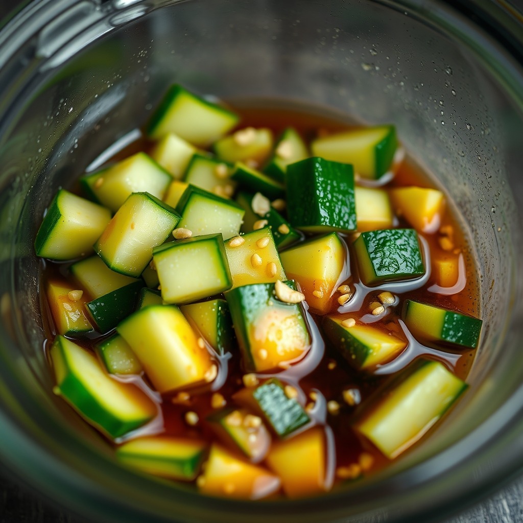 Why do you smash cucumbers in a salad? cooking technique - Detailed photo of smashed cucumber pieces absorbing a vibrant garlic a