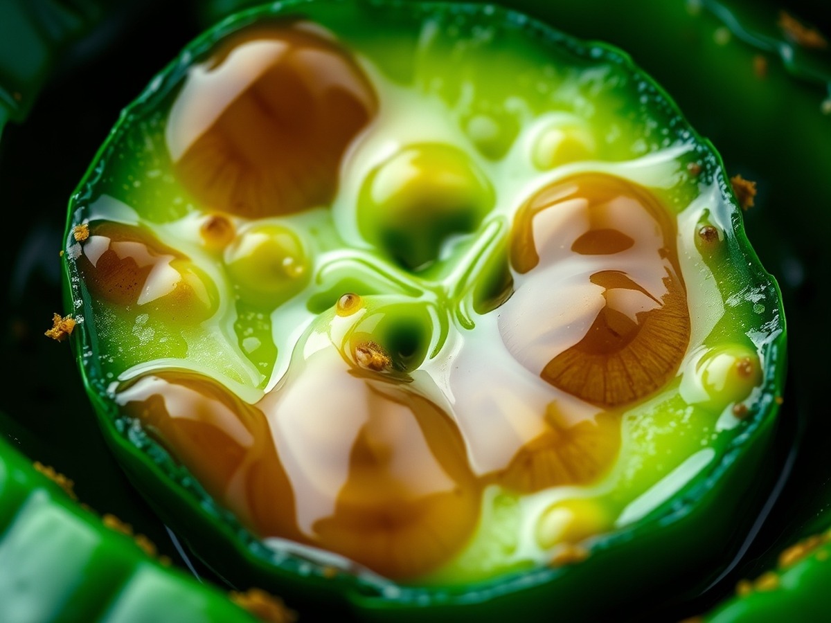Why do you smash cucumbers in a salad? cooking technique - A detailed macro shot of smashed cucumber crevices absorbing a glossy