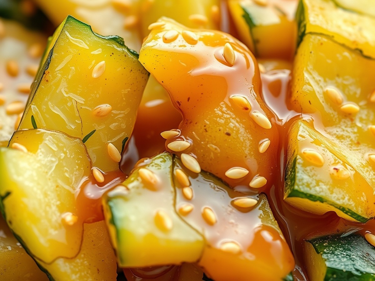 Why do you smash cucumbers in a salad? cooking technique - Close up photo of fractured, jagged cucumber pieces glistening with a
