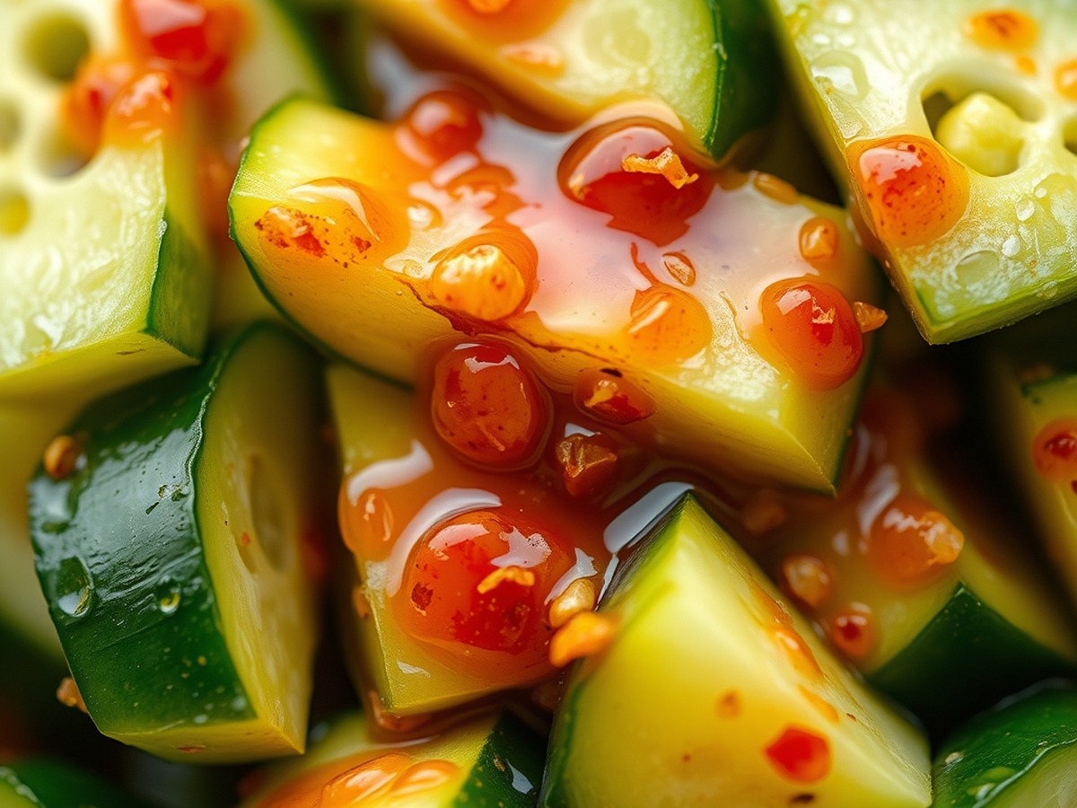Why do you smash cucumbers in a salad? cooking technique - A macro detail photo of irregularly fractured cucumber pieces showcasi